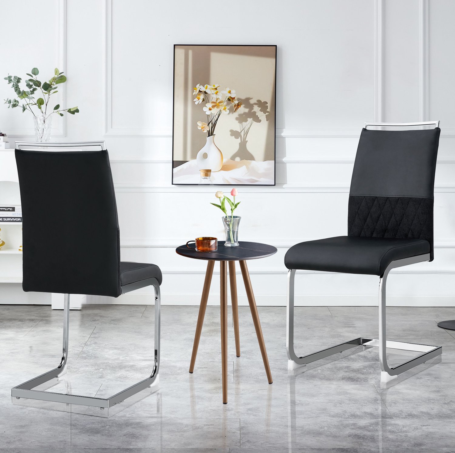 CHICFURN Eetkamerstoel - Hoge rugleuning - Buisframe - Zwart