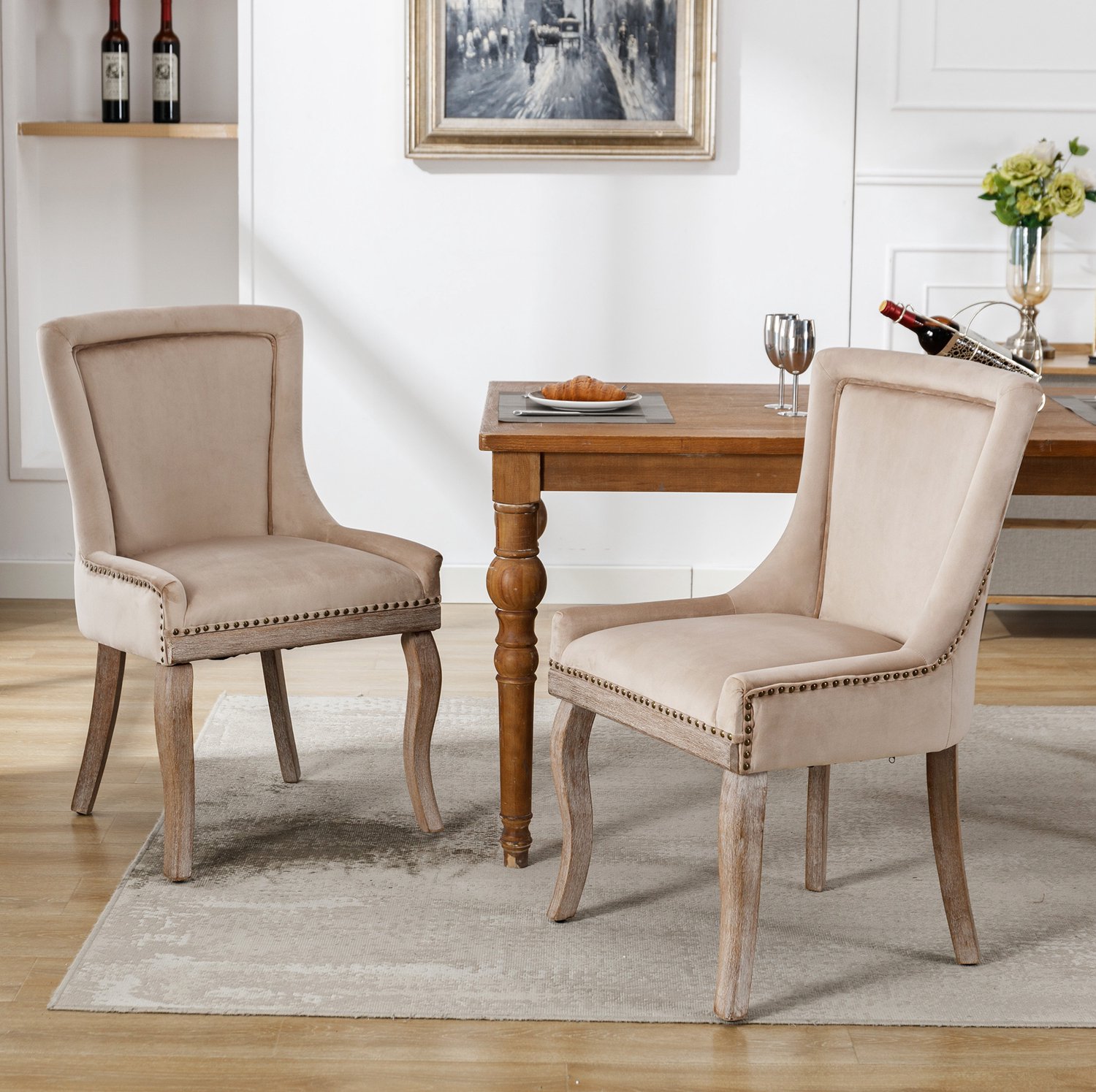 CHICFURN Eetkamerstoel - Gewatteerd - Vierpoot - Beige