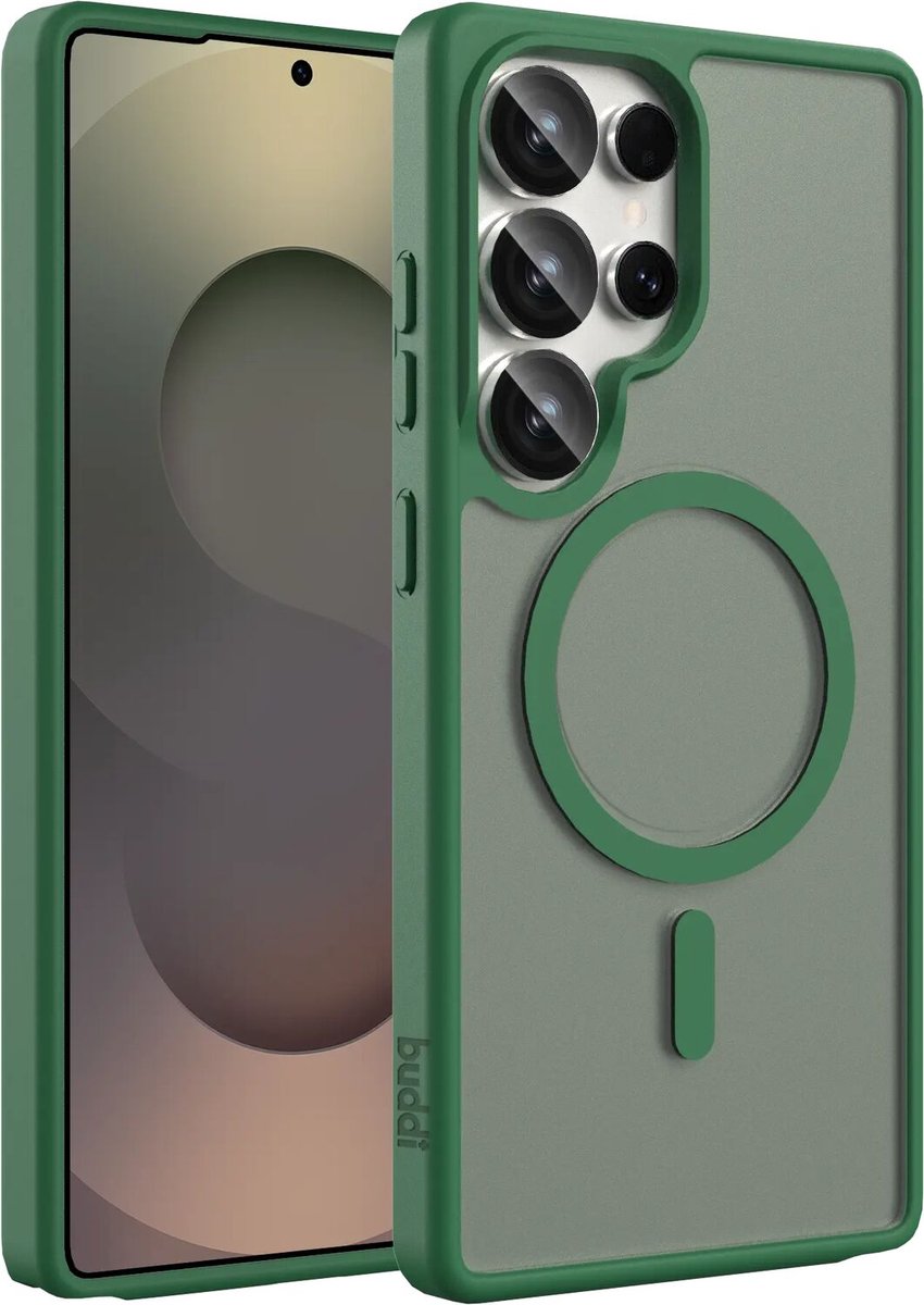 Buddi Frost Hoesje Geschikt voor Samsung Galaxy S25 Ultra - Mat Groen - MagSafe Back Cover - Matchende kleur - Shockproof - Slank