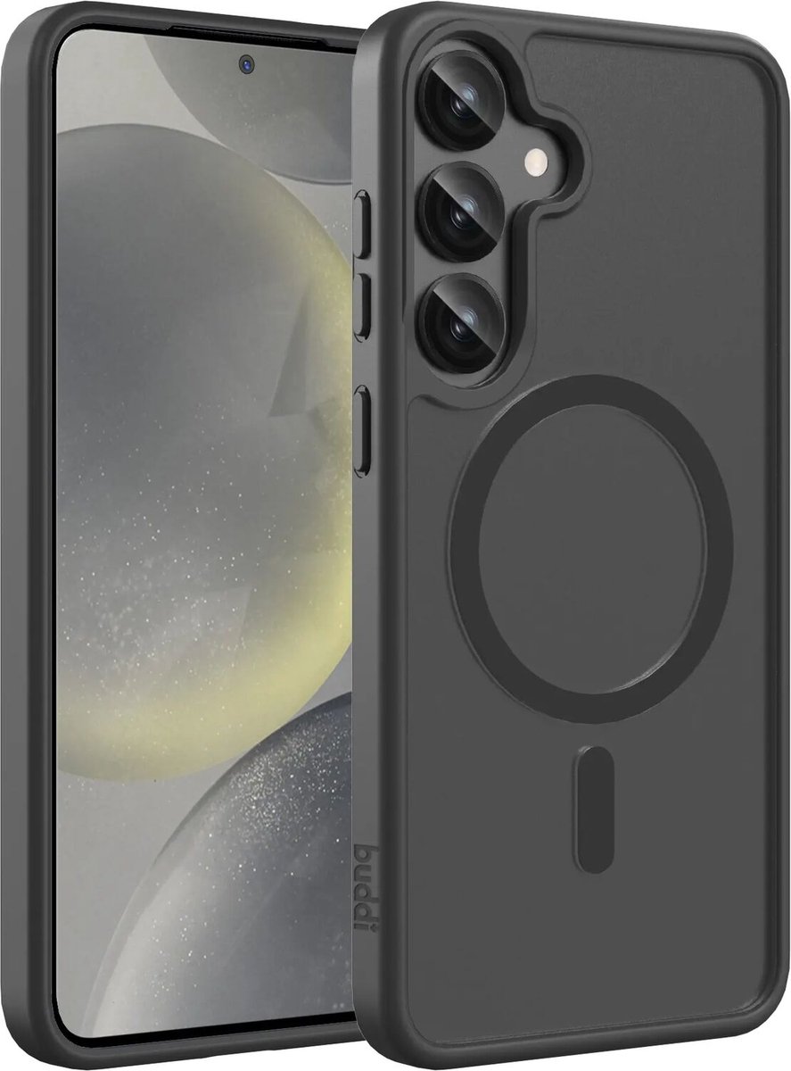 Buddi Frost Hoesje Geschikt voor Samsung Galaxy S25 Plus / S24 Plus - Mat Zwart - MagSafe Back Cover - Matchende kleur - Shockproof - Slank