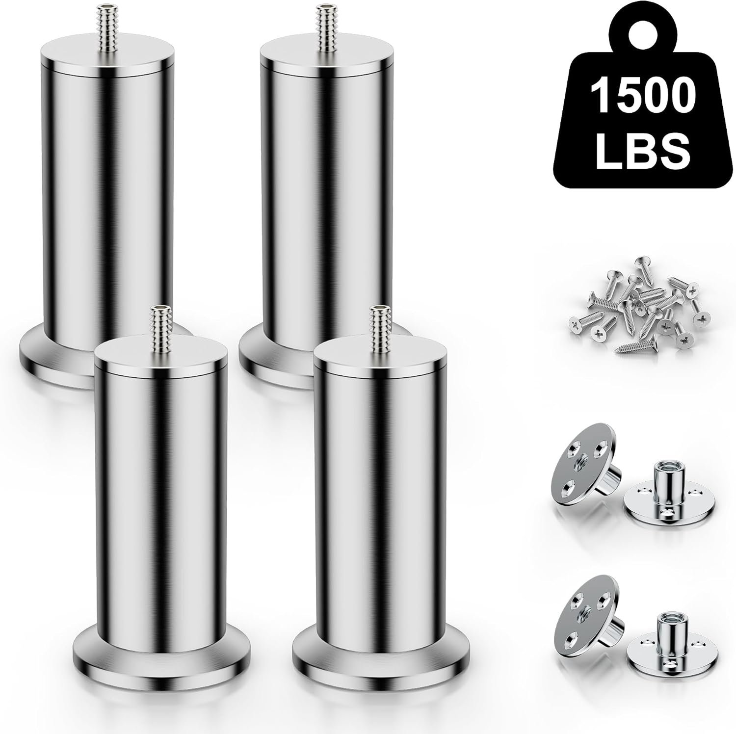 Set of 4 Furniture Legs, Stainless Steel Sofa Legs, 304 Stainless Steel Furniture Legs for Cabinet Feet, Bed Legs, Sofa Legs, Table Legs, Use M8 Screw