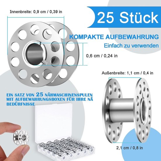 25 Stuks Lege Metaal Spoelen voor Naaimachines met Opbergdoos, Ideaal voor Creatief Naaiwerk en Garens — afbeelding 2