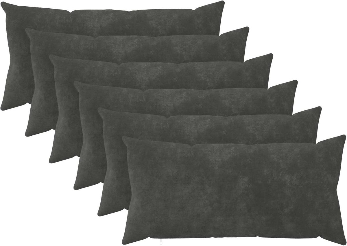 vidaXL Dekenkussen - 6 - st - HEERLEN - Antraciet - 40 - x - 80 - cm - Microfiber - Fleece