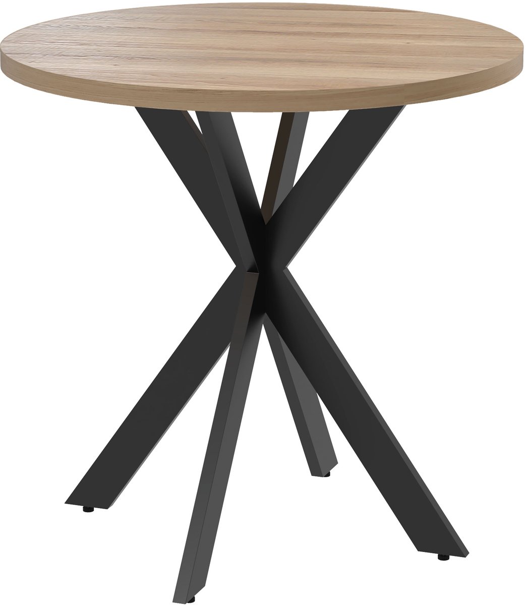 Homona Ronde eettafel - Voor 2-4 personen - Met stalen kruispoot en verstelbare voetjes - Ø75 x 75 cm - Bruin/Zwart