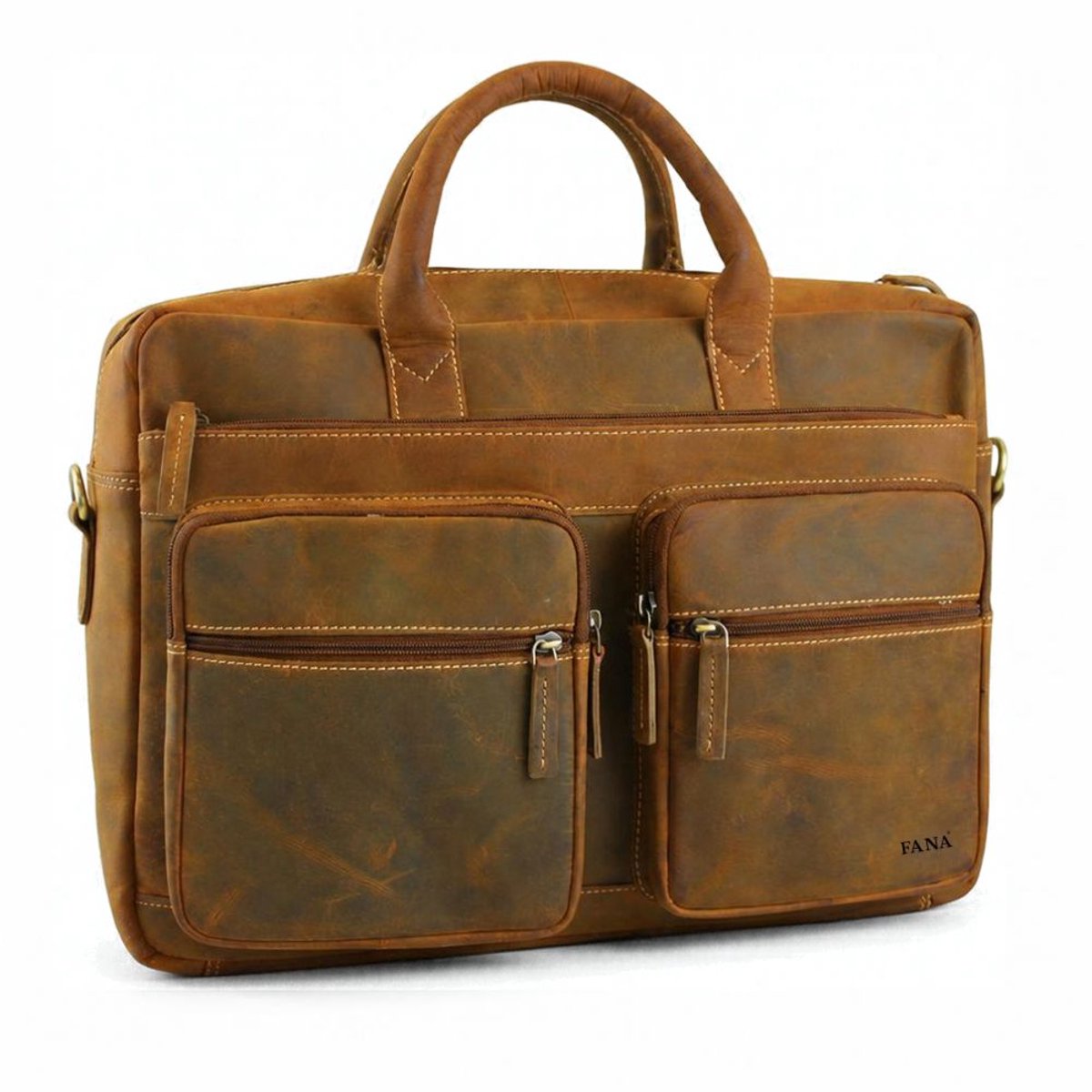 Fana Bags® Leren Laptoptas Bruin Buffelleer - Kantoortas - Werktas - Schooltas - Grote Tas met Veel Vakken - 17 inch Laptopvak