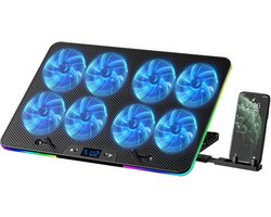 Laptop Koelstandaard met 8 Ventilatoren - USB Laptop Cooler - Verstelbare Ventilatorsnelheid - Laptopstandaard voor Gaming en Kantoor - Zwart