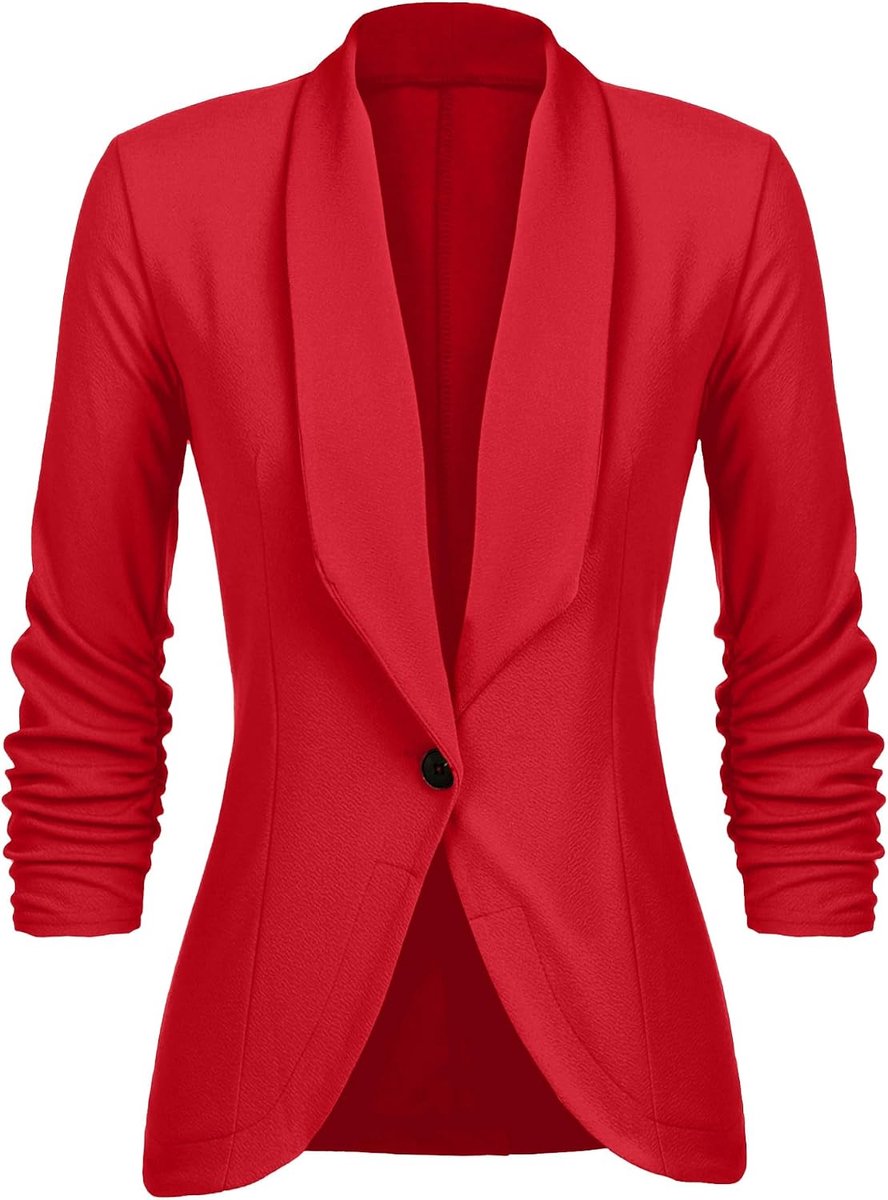 Unibelle Dames blazer elegant damesjack cardigan 3/4 langere, lichte en dunne bolero winkel kantoor jas, effen slim fit revers business trenchcoat korte mantel met maat S - 2XL