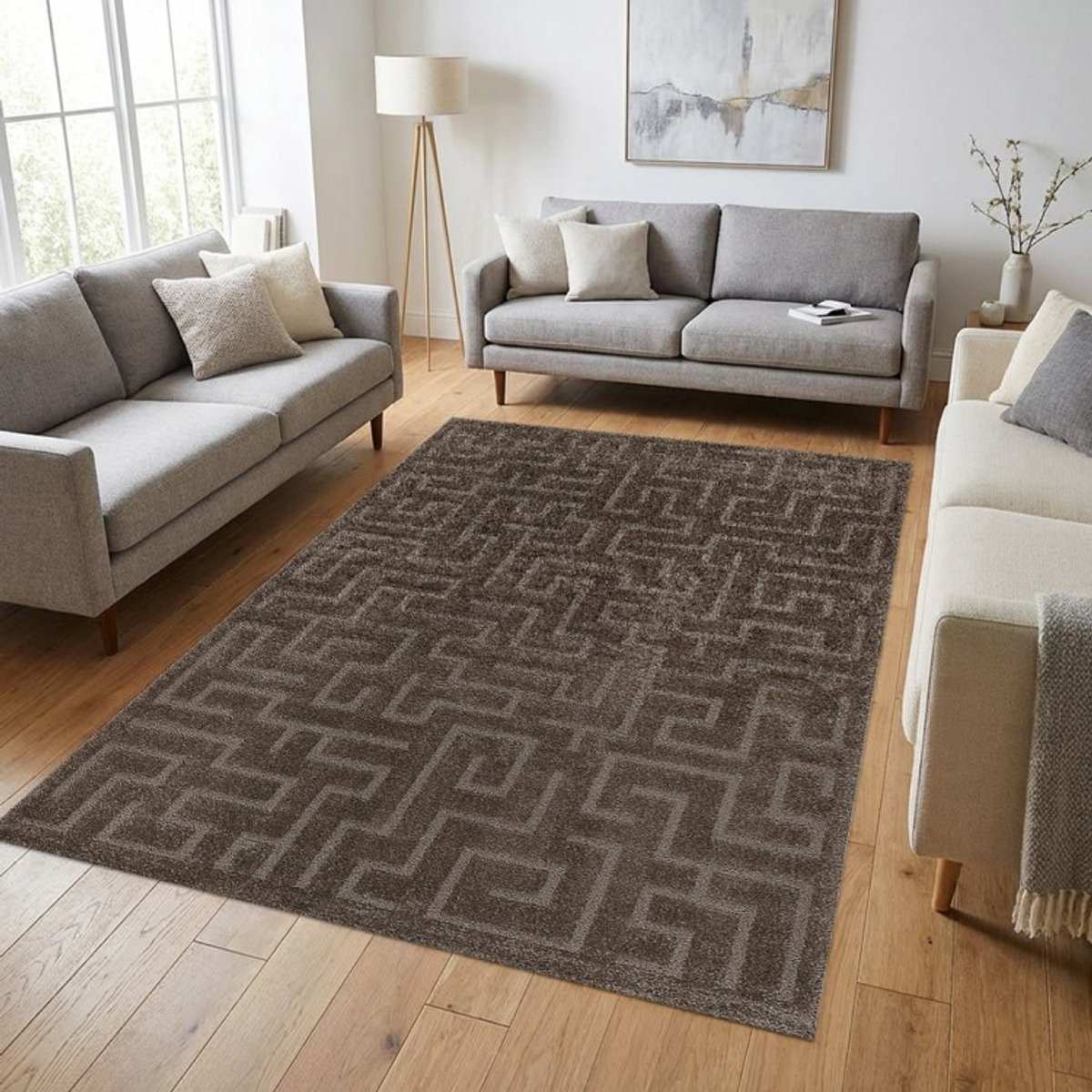 TapisTrend Designer tapijt Bruin 80x150 cm Modern vloerkleed met dubbele concentrische bogen in reliëf voor woonkamer, slaapkamer en eetkamer