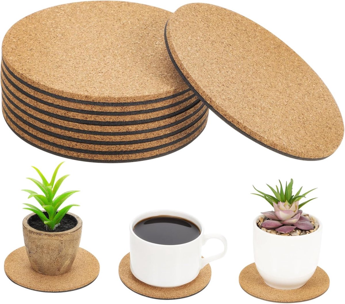 8 Verstelbare Kurken Plant Coasters Absorberende voor Potplanten Tafelgebruik Minimalistisch Vochtabsorberend Design voor Binnenplanten Decoratie