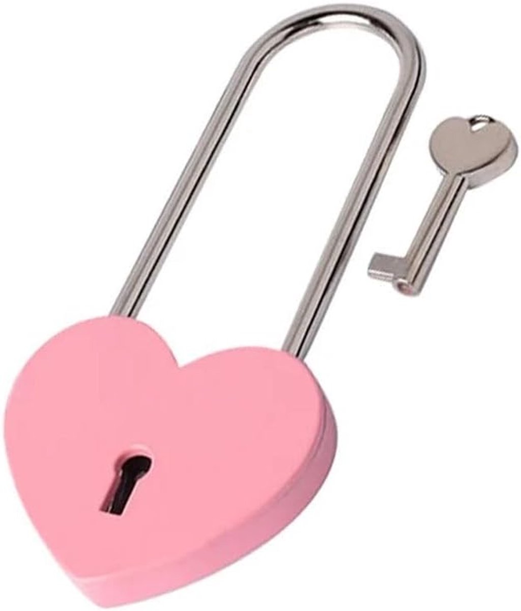 Hartslot met sleutelslot, rubberen schilderij, rood metalen liefdesslot for Lovelock Bridge, kaartendoos, sieradendoos, handtas(Light red)