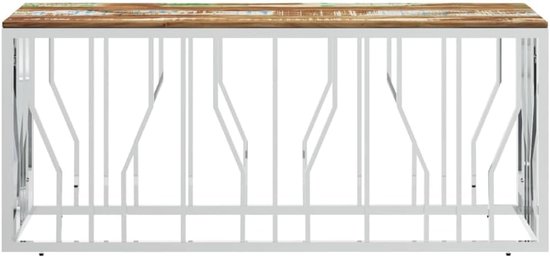 Woonkamertafel, salontafel, woonkamerdecoratie, salontafel, zilver, roestvrij staal en oud hout, massief voor woonkamer, kantoor, slaapkamer — afbeelding 4