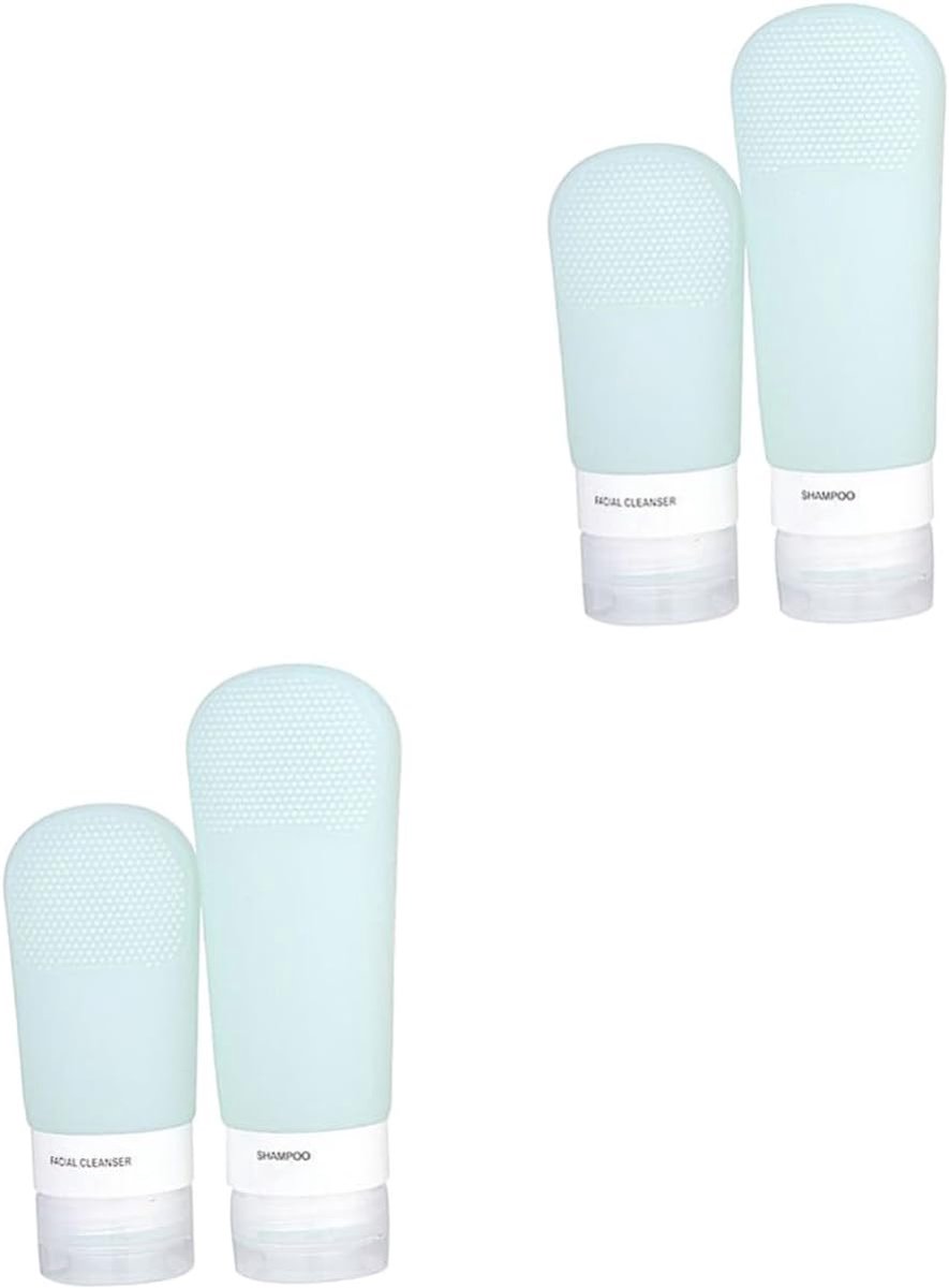 2 Sets Vulfles Compacte Reiscontainers Siliconen Bekerborstel Lotionfles Herbruikbare Reisflessen Set Olijfgroen 2 Stuks*2