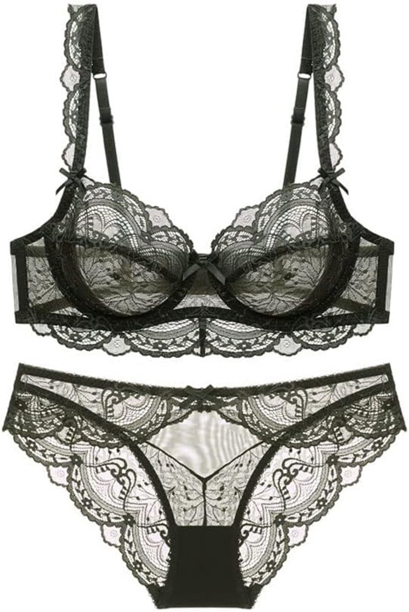 BH En Panty Set Transparante Dunne Kant Holle Brassiere, 70D