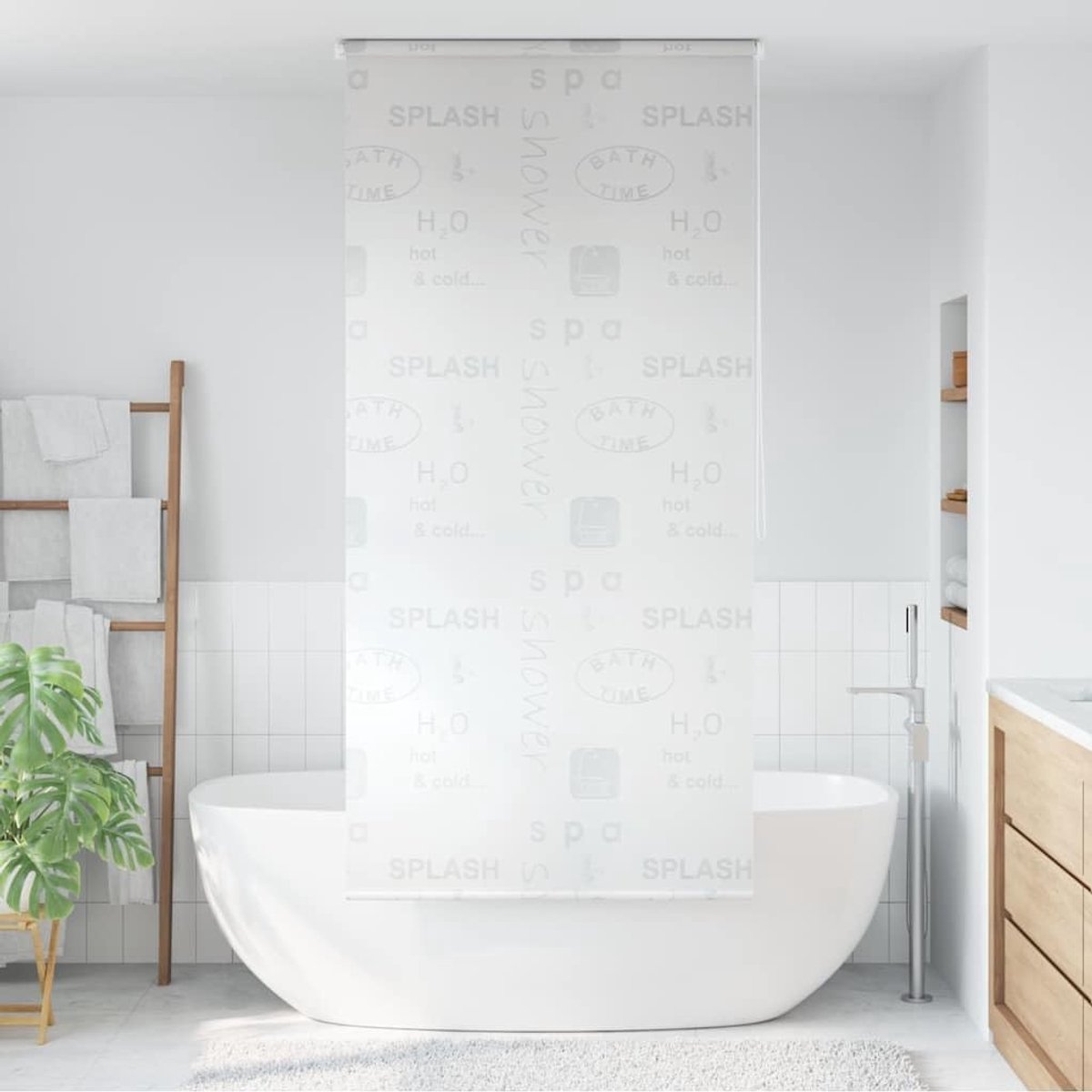 Douchegordijn, 120 x 240 cm, splash-design, waterafstotend badkamerrolgordijn, douchegordijn om op te rollen, ruimtebesparende inkijkbescherming voor douche en badkuip