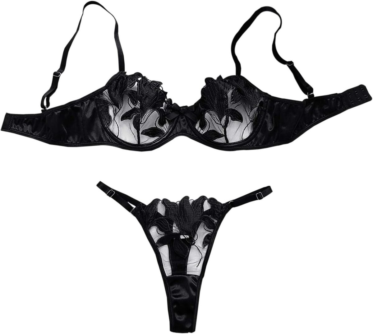 Lingerieset kant satijn babydoll transparant grote maat dames tweedelig elegant fijn cadeau ademend A306