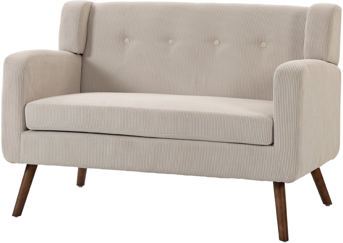 Homona 2-zitsbank van corduroy - Met houten poten - 118 x 72 x 80 cm - Beige