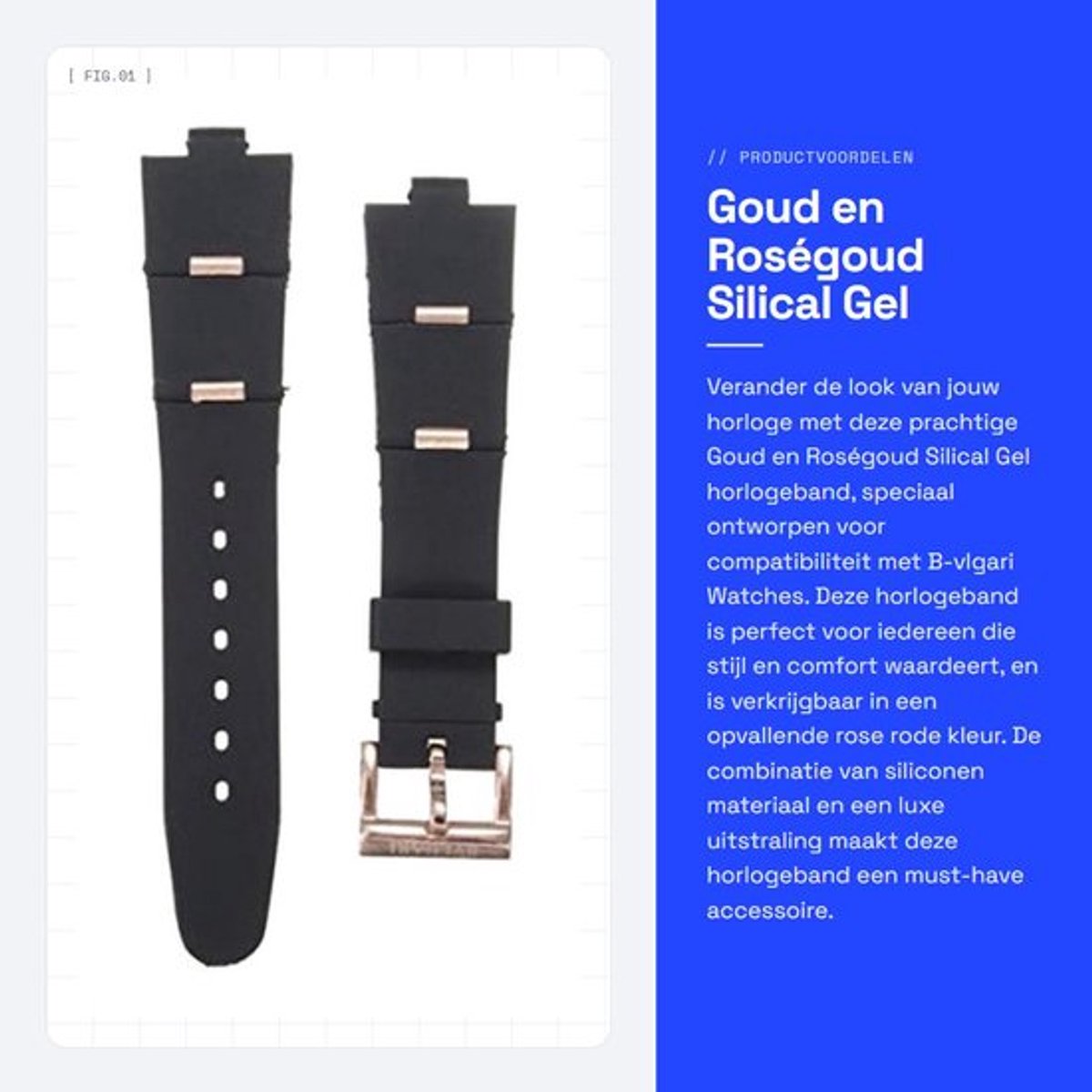 Dailygoods- Horlogeband 22mm - Siliconen - Goud/Roségoud - Compatibel met B-vlgari