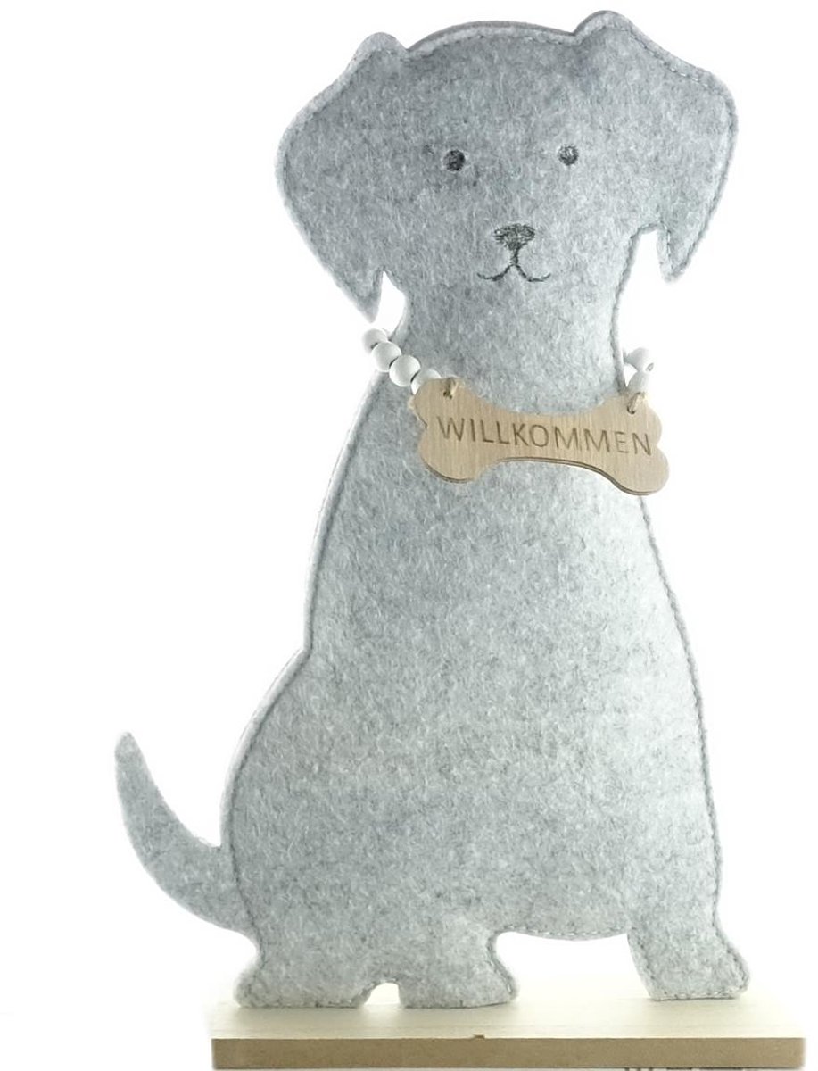 Riffelmacher Hond Grijs met Welkomstbordje 29,5 cm Vilt