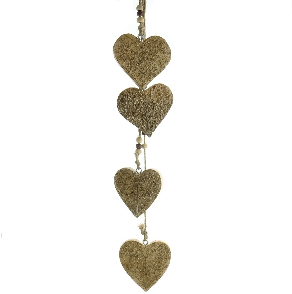Gasper Slinger met 4 Hartjes 8 x 8 cm Naturel en Goud - Hout