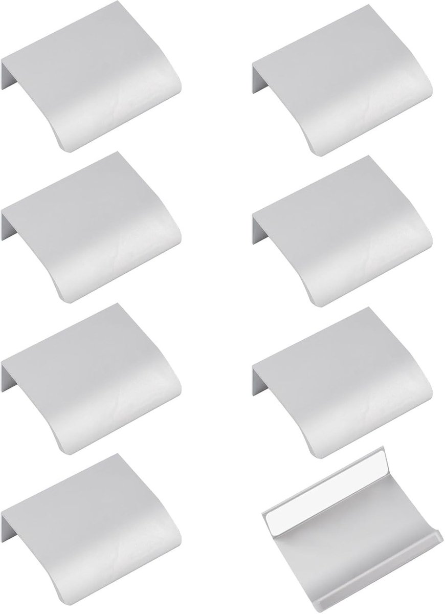 Set van 8 Zelfklevende Finger Edges voor Moderne Keuken- en Kastenhandgrepen, Aluminium, 50mm, Zilver