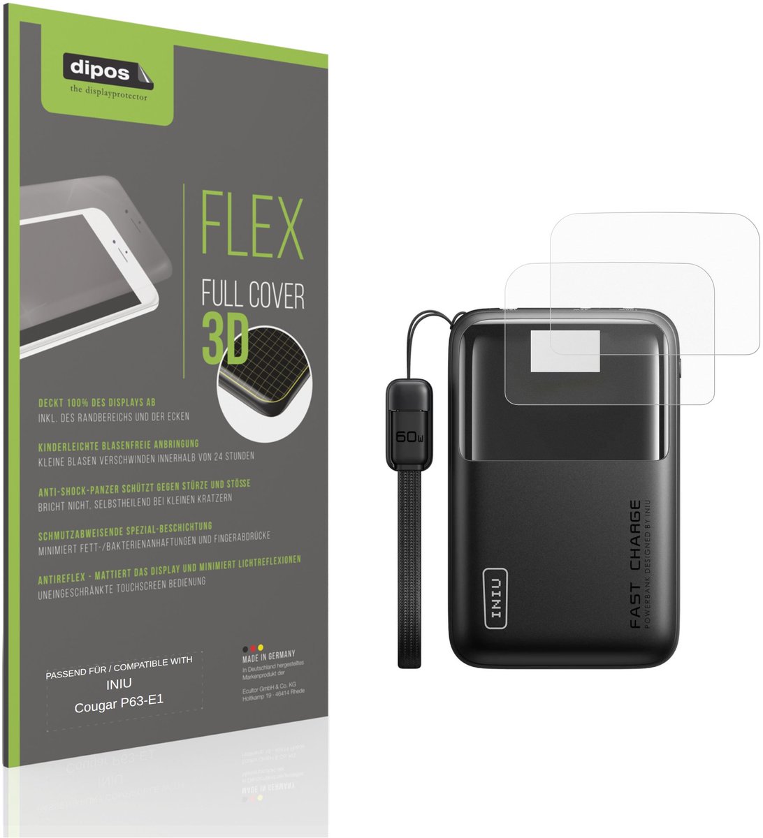 dipos FLEX – 2x Matte Screenprotector geschikt voor INIU Cougar P63-E1 | Volledige Schermbescherming | Case-Friendly