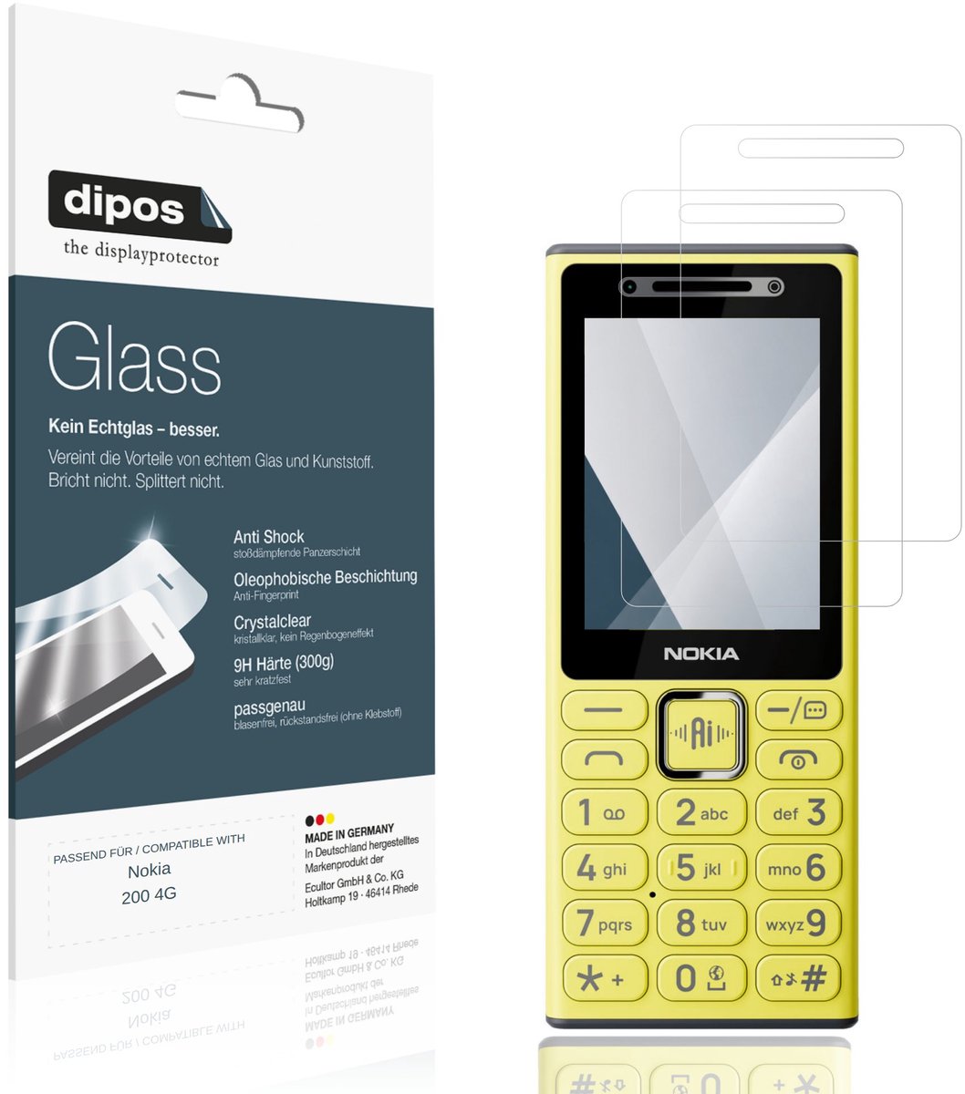 dipos – 2x Pantserfolie geschikt voor Nokia 200 4G | 9H Screenprotector