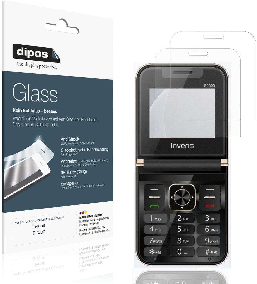 dipos – 2x Matte Pantserfolie geschikt voor invens S2000 | 9H Screenprotector