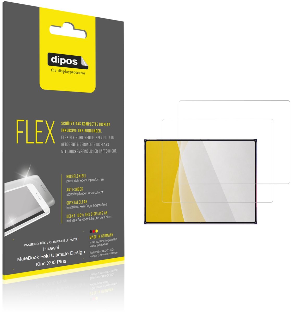dipos – 2x Beschermfolie geschikt voor Huawei MateBook Fold Ultimate Design Kirin X90 Plus | 3D Full Cover Screenprotector | 100% Passend