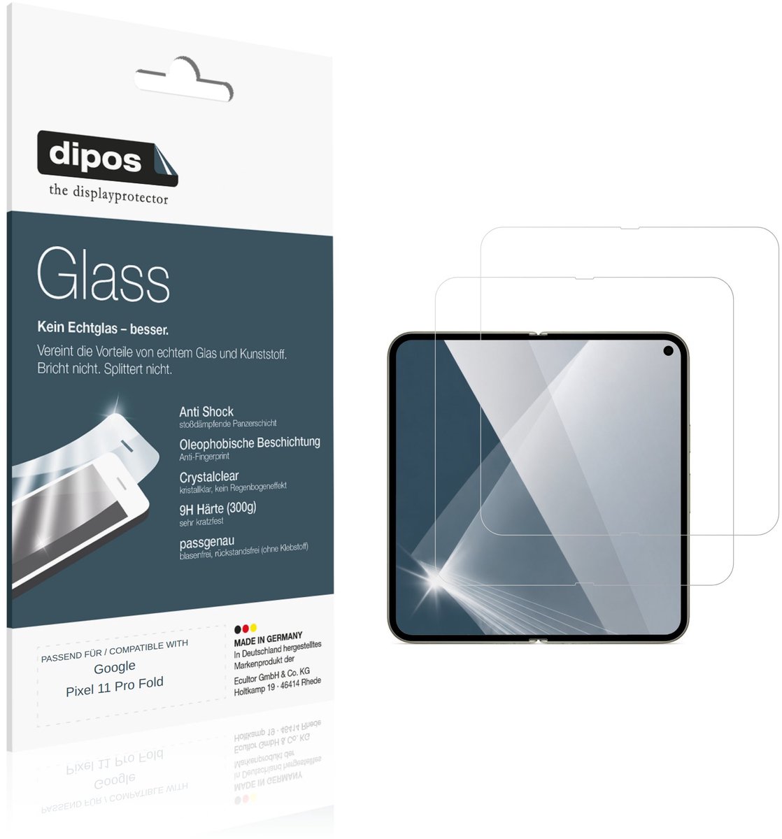 dipos – 2x Pantserfolie geschikt voor Google Pixel 11 Pro Fold Buitenkant | 9H Screenprotector