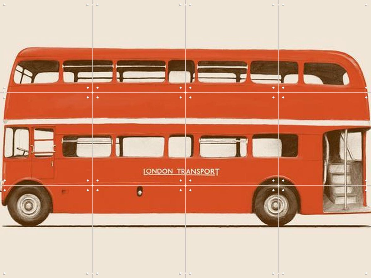 IXXI Red English Bus, Florent Bodart - 80 x 60 cm - Gratis ophangtool - Grote wanddecoratie en posters - Illustraties, Pop art, Grafisch Ontwerp