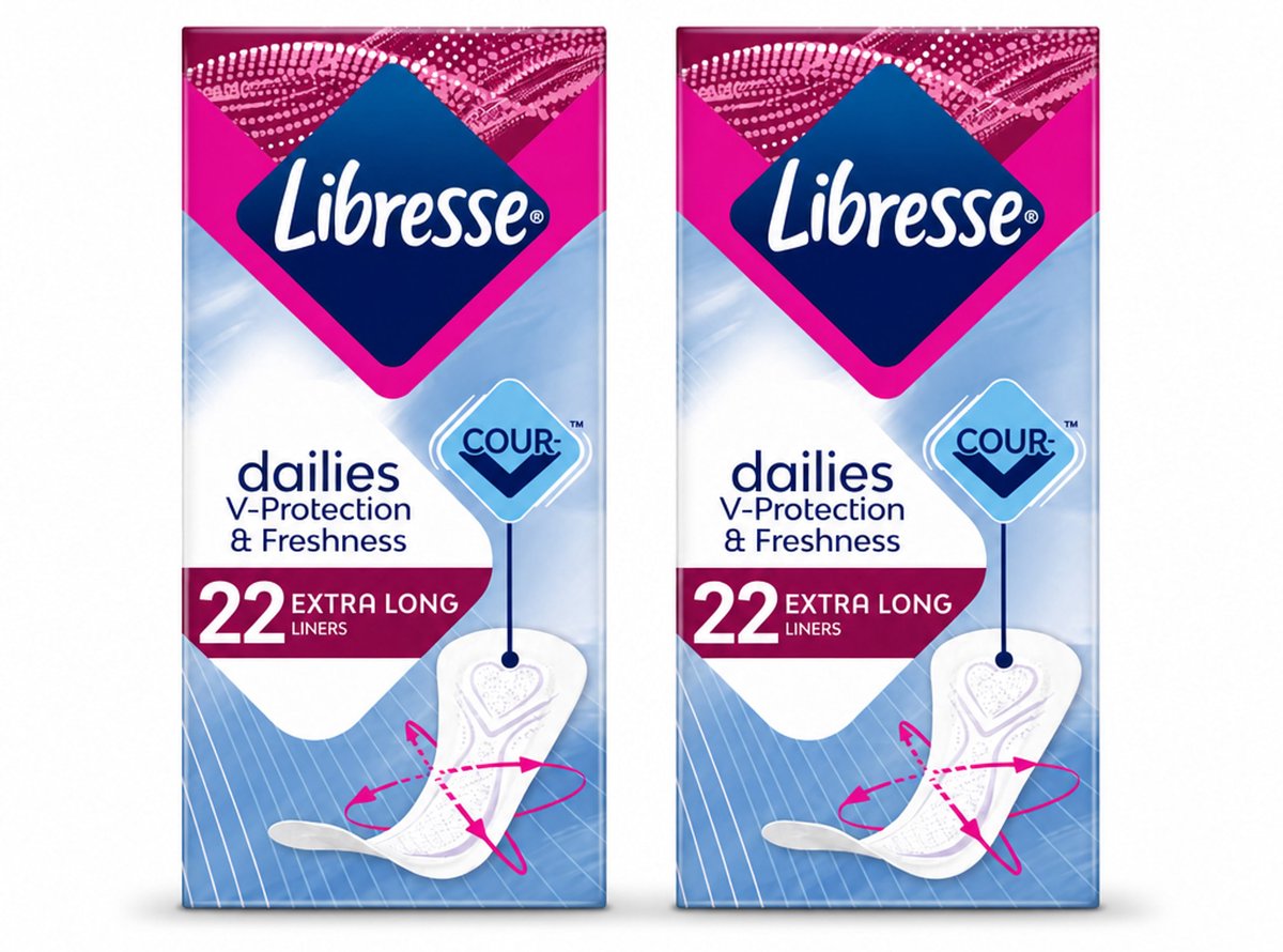 2 x Libresse – Inlegkruisjes – Extra Long – Langdurige bescherming – 22 Inlegkruisjes - Voordeelverpakking - 2 stuks