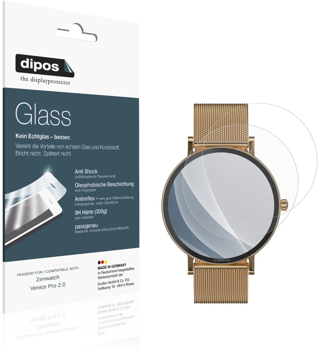 dipos – 2x Matte Pantserfolie geschikt voor Zenwatch Venice Pro 2.0 | 9H Screenprotector