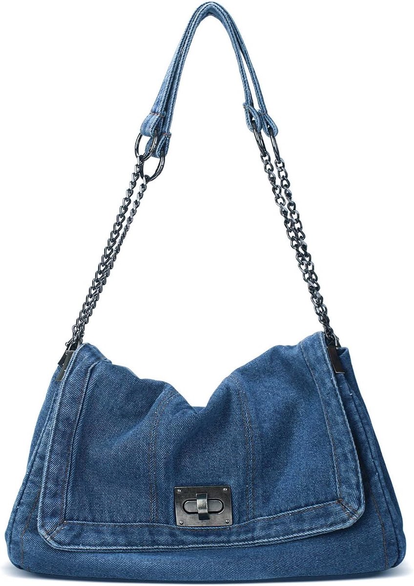Dames denim draagtas Mode verstelbare ketting schoudertas handtas Retro Zip Hobo portemonnee - ShopVlot