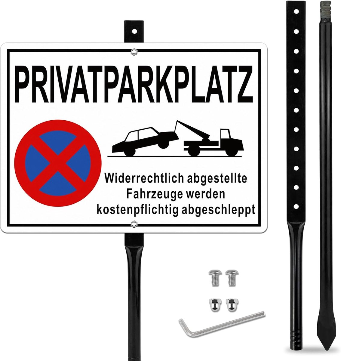 Privé metalen parkeerbord, groot, 35 x 25 cm, blauw, privé parkeerbord met palen, weer en roest, eenvoudige montage - ShopVlot