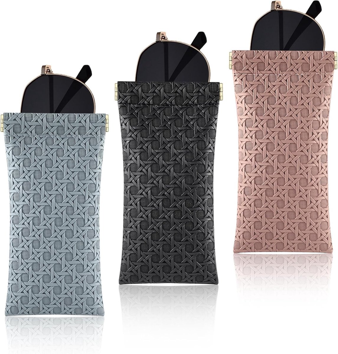 Driedelige Leren Brilhoes - Zachte PU Zonnebril Etui met Squeegee Top - Dunne Organizer Pouch voor Dames en Heren, Ideaal voor Reis en Bescherming