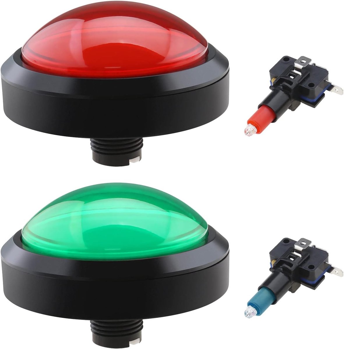 2 Stuks 100mm Grote Dome 12V LED Verlichte Drukknoppen met Micro Switch voor Arcade Machines en Videogames (Rood & Groen)