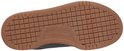 Onderkant van grijze Skechers veterboots met bruine geruite zool.
