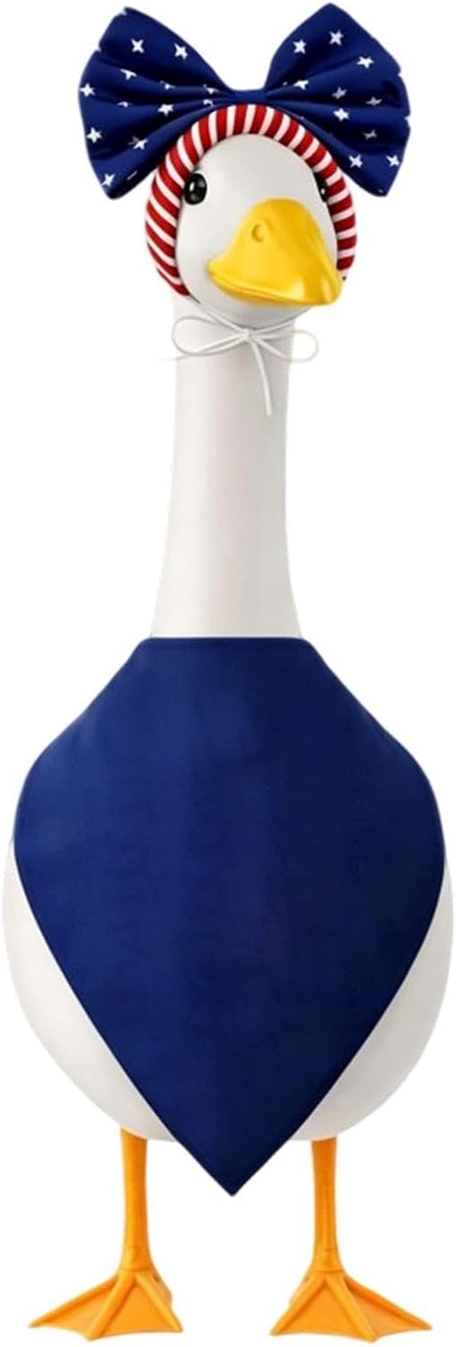 Générique Gans Kostuums, Patriottisch Rood Wit Blauw | Set Gans Standbeeld 43 cm en 58 cm Bandana Hoofdband | voor Tuinen Binnenplaats Terrassen Buiten Gazons
