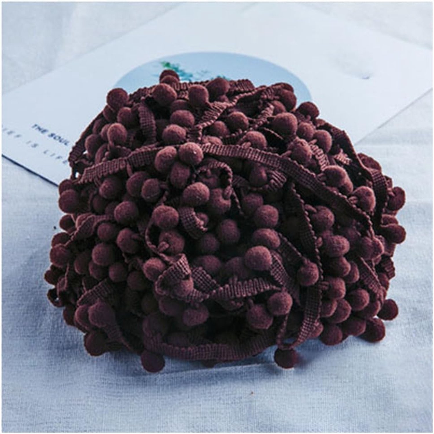 Pomponboord, kleurrijke pompons, kwastjes, boord, kanten lint met 1,2 cm pomponboord, pomponband, kwast, trim band voor knutselen, naaien, kleding, thuis, decoratie, donkerkoffie, 3 yard
