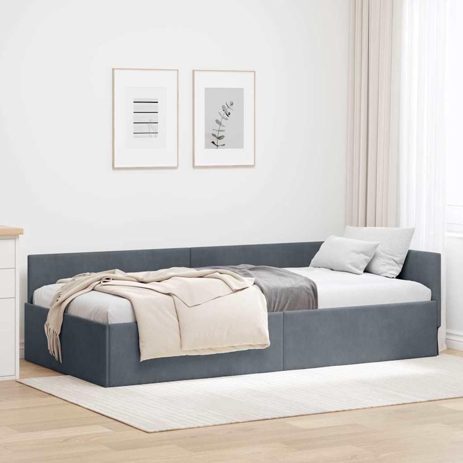Fluwelen hoekbedframe multifunctioneel dagbed Donkergrijs 100x200 cm