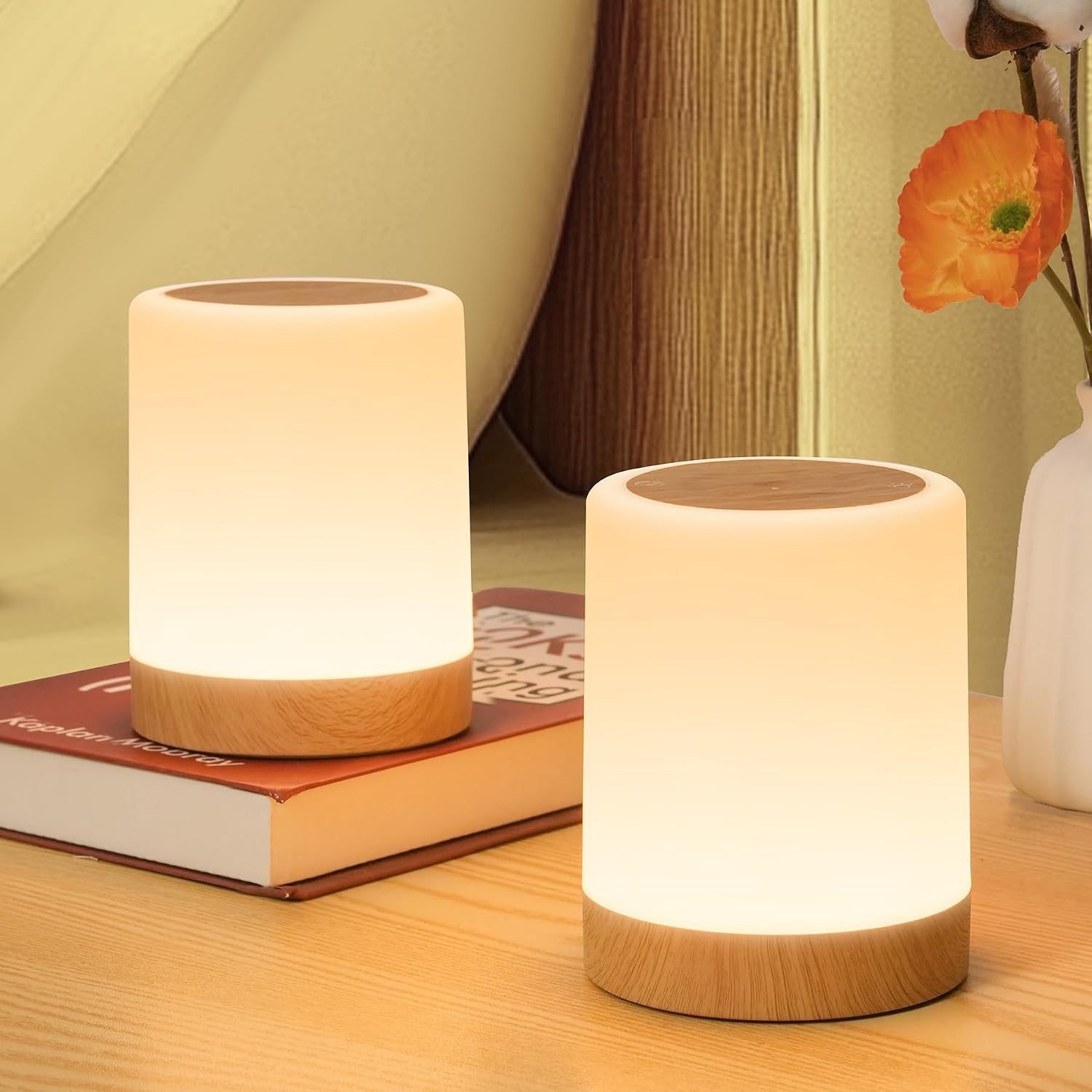 Dimbare LED Nachtlampen Set van 2 met USB Oplaadbare Tafelverlichting en 256 RGB Kleuren voor Kinderen met Tijdfunctie en Geheugenfunctie