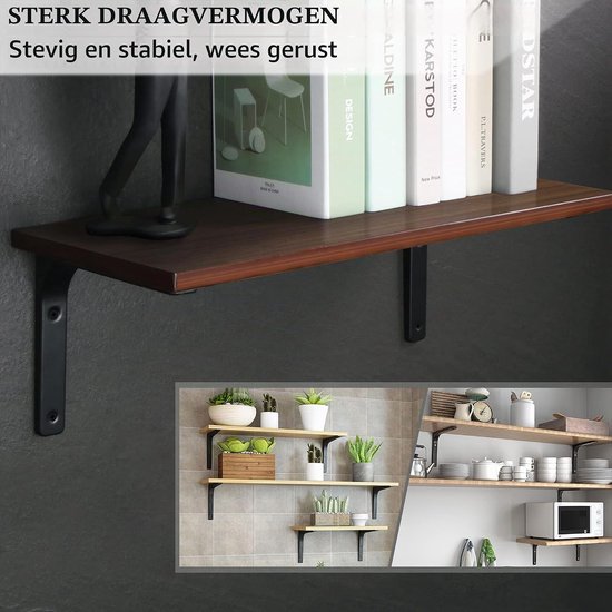 Stevige metalen plankdragers 90 graden - Set van 4 matte zwarte schapsteunen voor wandplanken en meubels — afbeelding 5