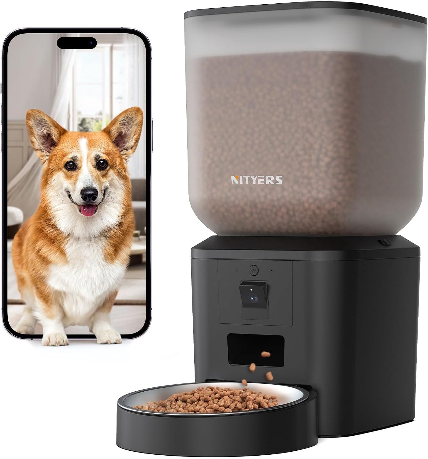 Automatische Honden- en Kattenvoederbak met Camera - Wit - 8 l - Voederdispenser met WiFi en Nachtzicht - Voor Huisdieren