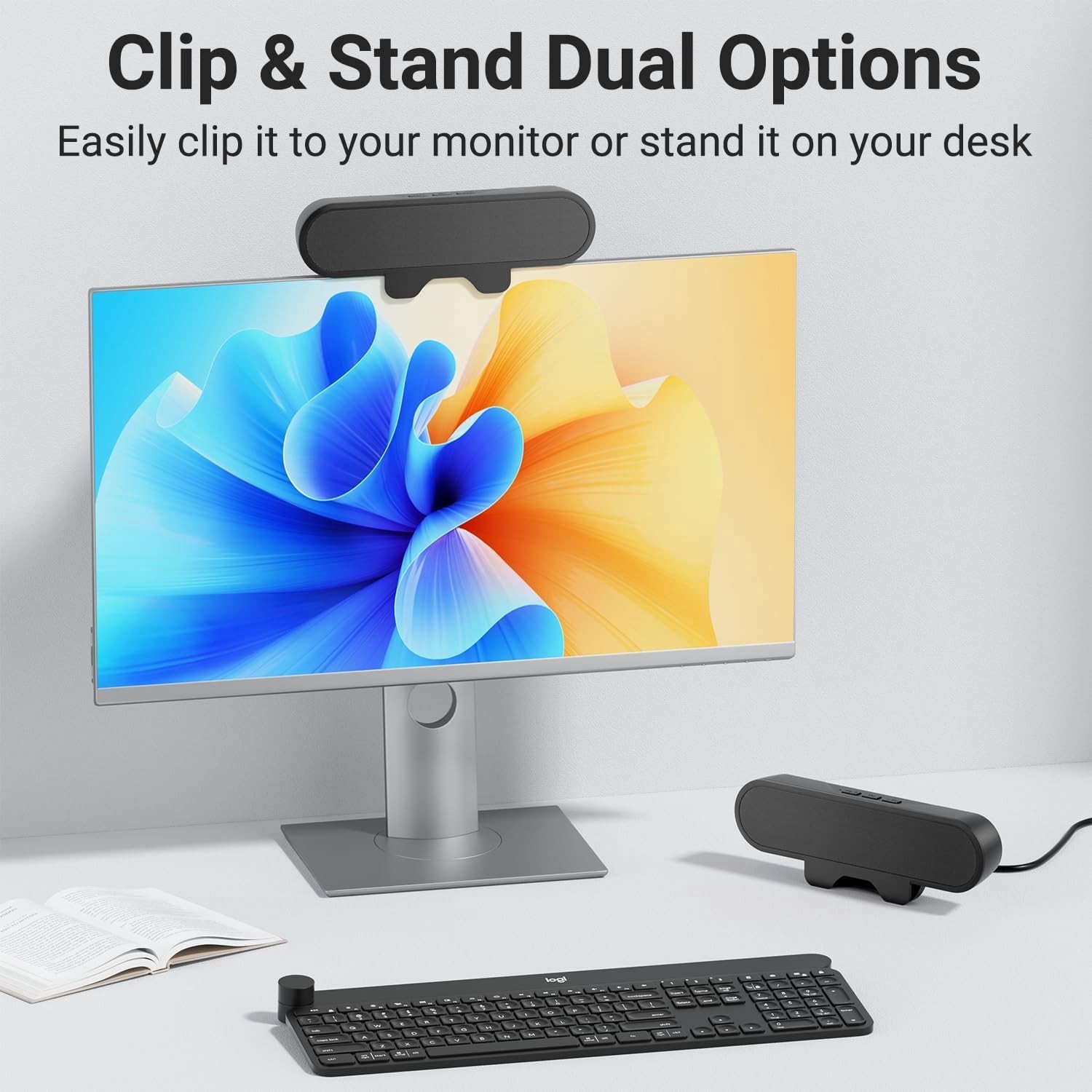 Luidsprekers voor Monitor - Zwart - USB Luidsprekers met Geïntegreerde Adapter - Voor Computer en Desktop PC