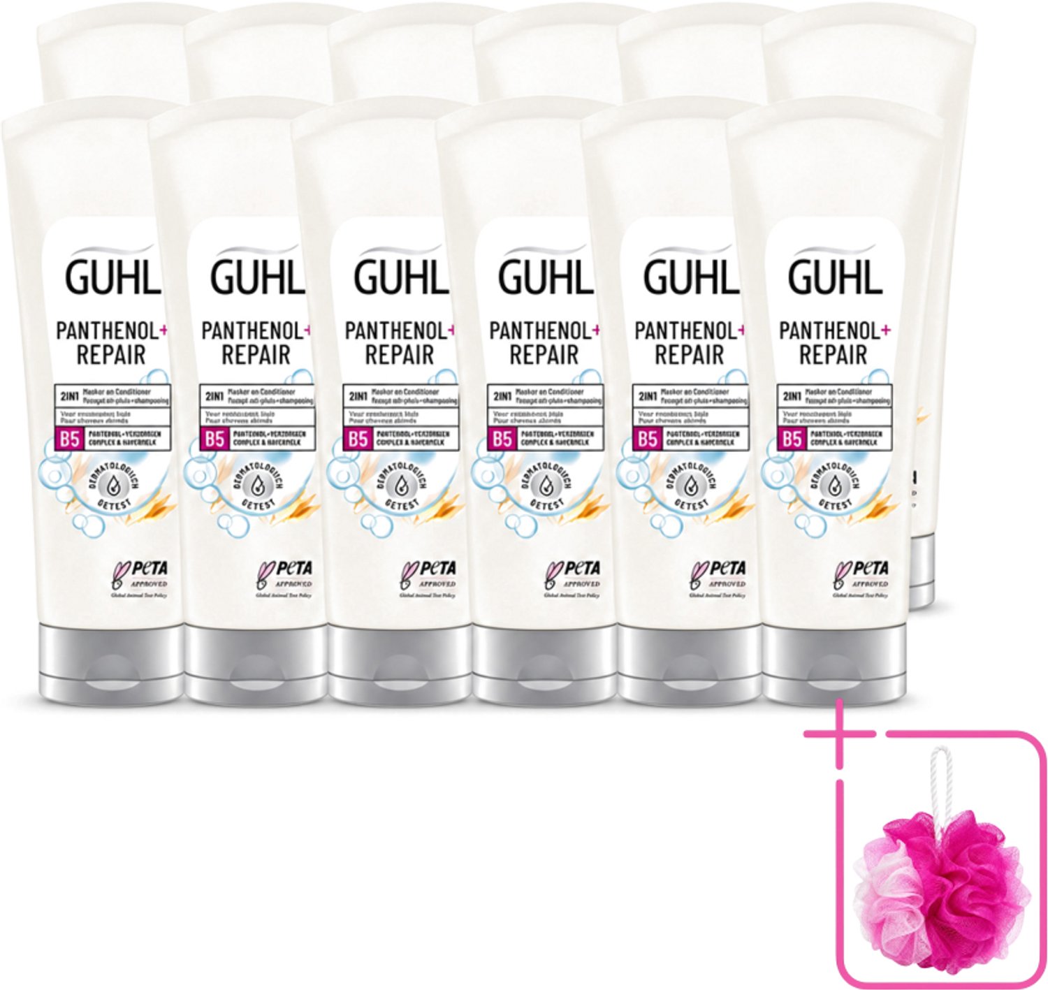 12 x Guhl – 2-in-1 Masker & Conditioner – Panthenol+Repair – 200 ml - Bulkverpakking - Haarmasker - Douchemop - Conditioner