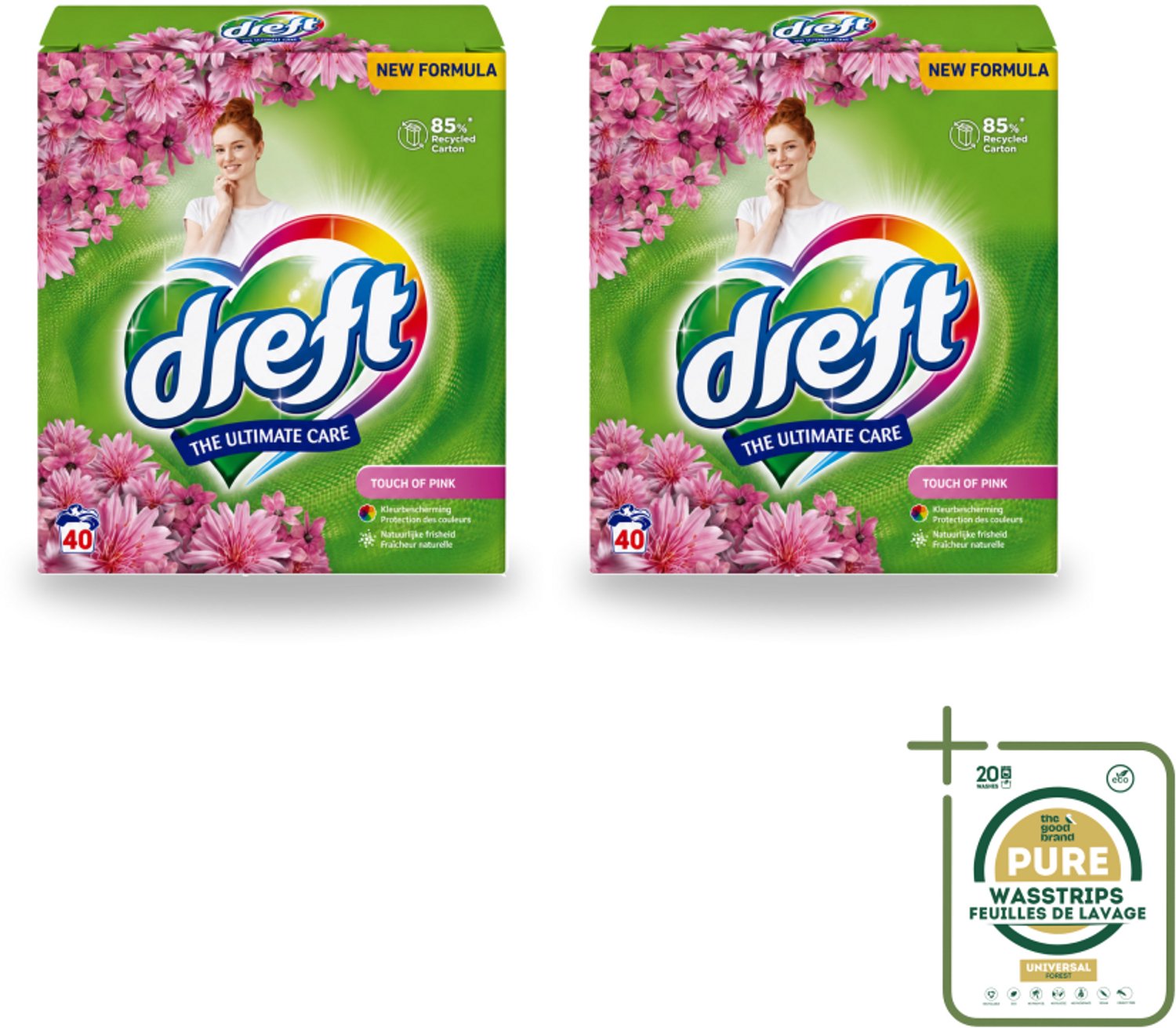 2 x Dreft – Touch Pink – Poeder Wasmiddel – 2,6 kg – 40 wasbeurten - Wasstrips - Wasmiddel Poeder - Frisheid - Kleurbescherming - Anti-kreukwerking - Wasmiddel Voor Gekleurde Was