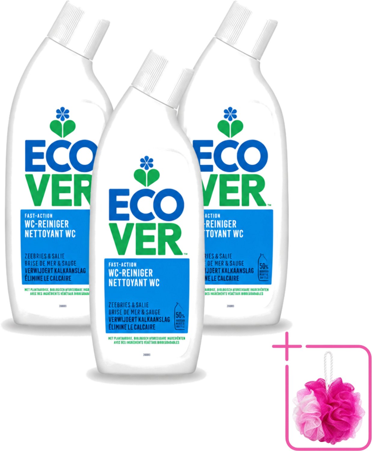 3 x Ecover - Toiletreiniger - Zeebries & Salie - 750 ml - Bulkverpakking - Toiletreiniger - Douchemop - Zeebries