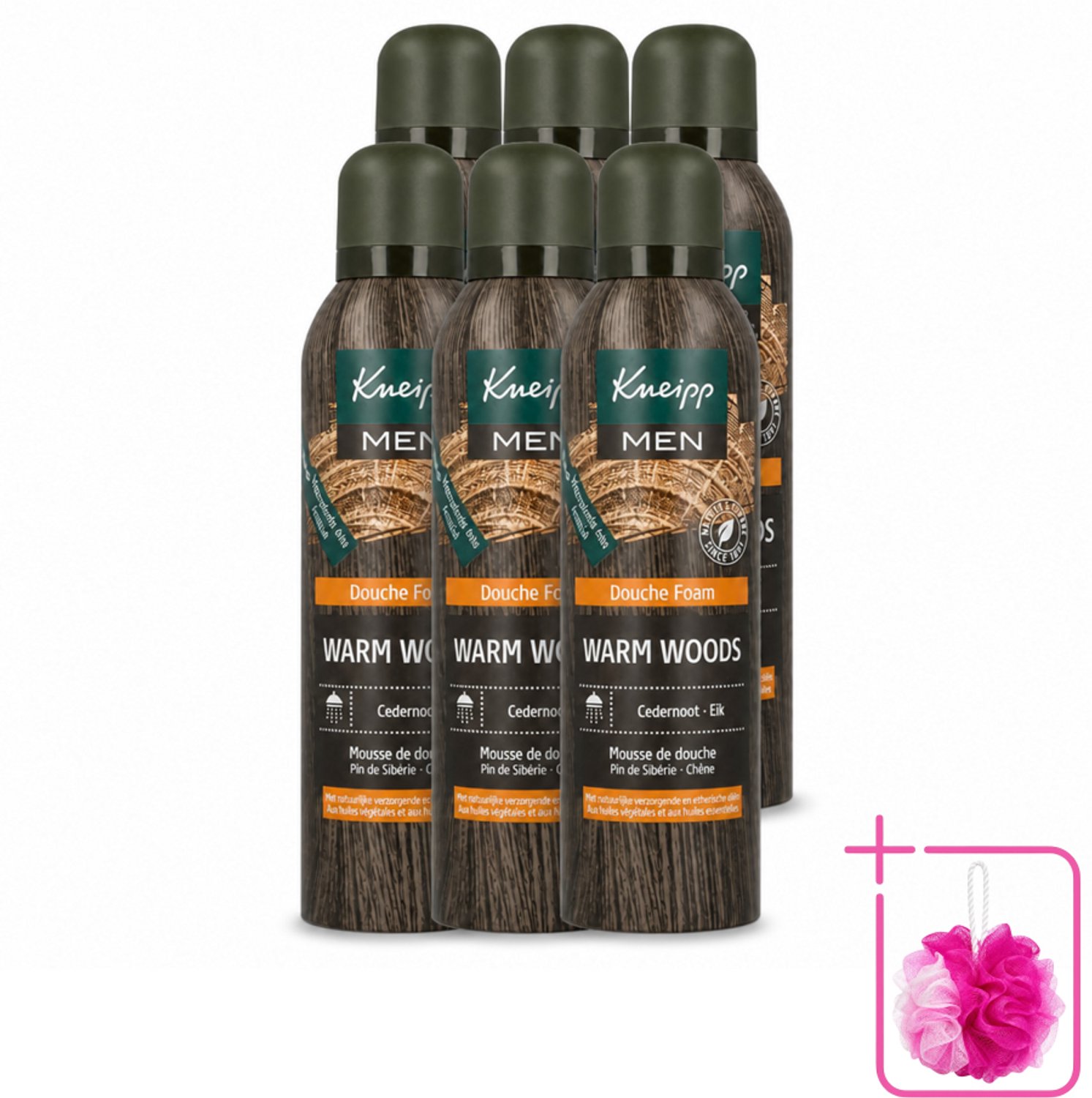 6 x Kneipp - Douche schuim - Men - Warm Woods - Warme houtgeur - 200 ml - Bulkverpakking - Douche foam - Douchemop - Warme houtgeur