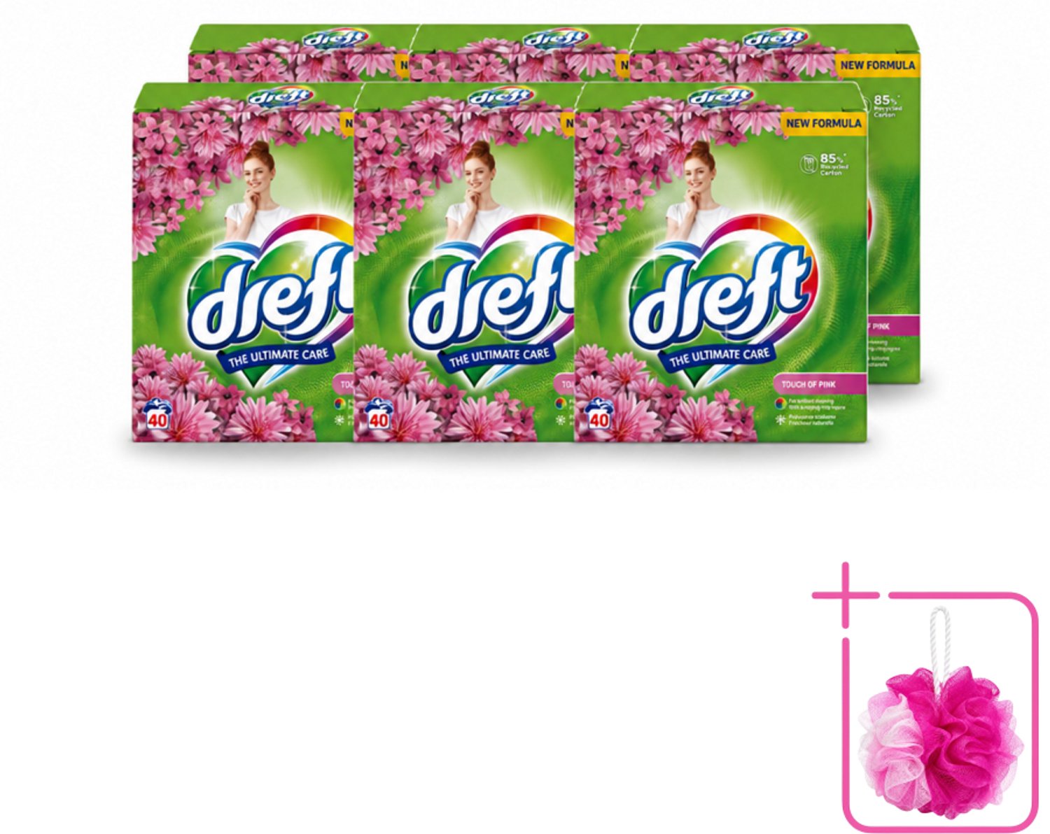 6 x Dreft – Touch Pink – Poeder Wasmiddel – 2,6 kg – 40 wasbeurten - Bulkverpakking - Wasmiddel poeder - Douchemop - Wasmiddel voor kleding