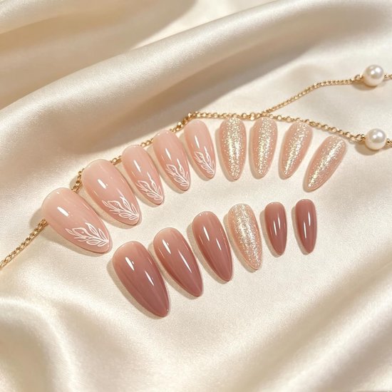 24 stuks ovale nagels om op te plakken, press-on nagels, ovaal, natuurlijk acryl, kunstnagels, glanzend, voor vrouwen en meisjes (naakte lichte koffie, 24 stuks) — afbeelding 4